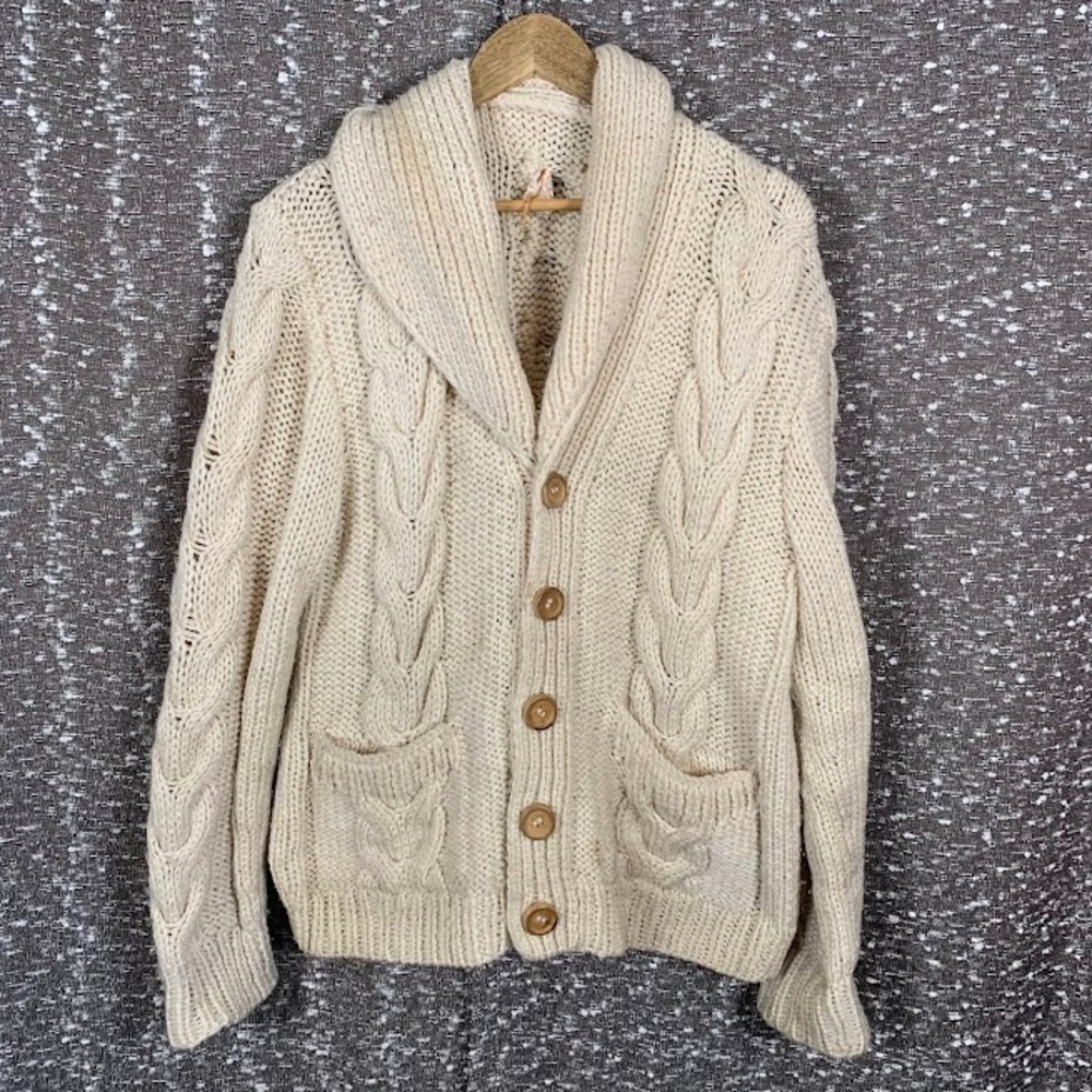 Vintage Thane Cable Knit Cardigan Fisherman Sweater Grandpa Men's Medium